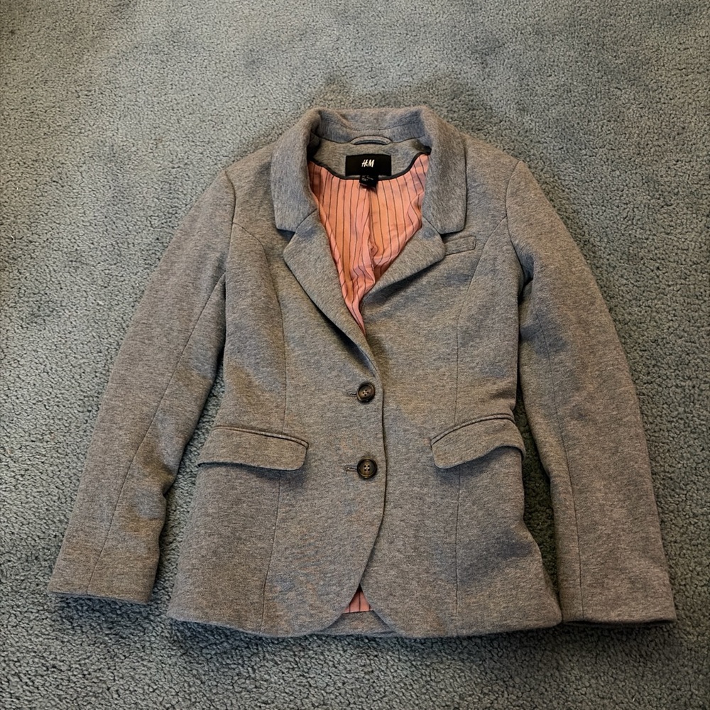 H&M Classic Gray Blazer with Pink Lining